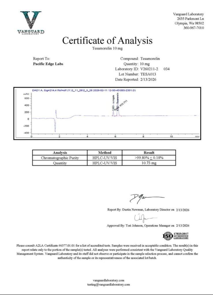 Tesamorelin 10 mg Certificate of Analysis preview
